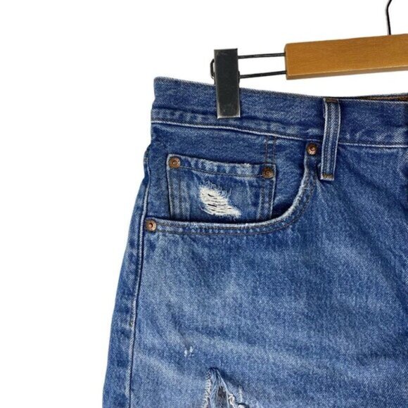 Levis Womens 501 Original High Rise Destroyed Cut Off Blue Jean Shorts US 31 - Picture 3 of 15